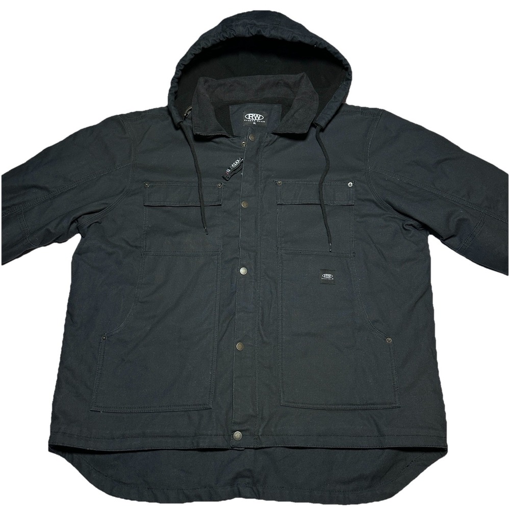 Rugged Wear RW Canvas Work Jacket Mens XL Black Fleece Lined 3M Insulated Hooded - Picture 2 of 13